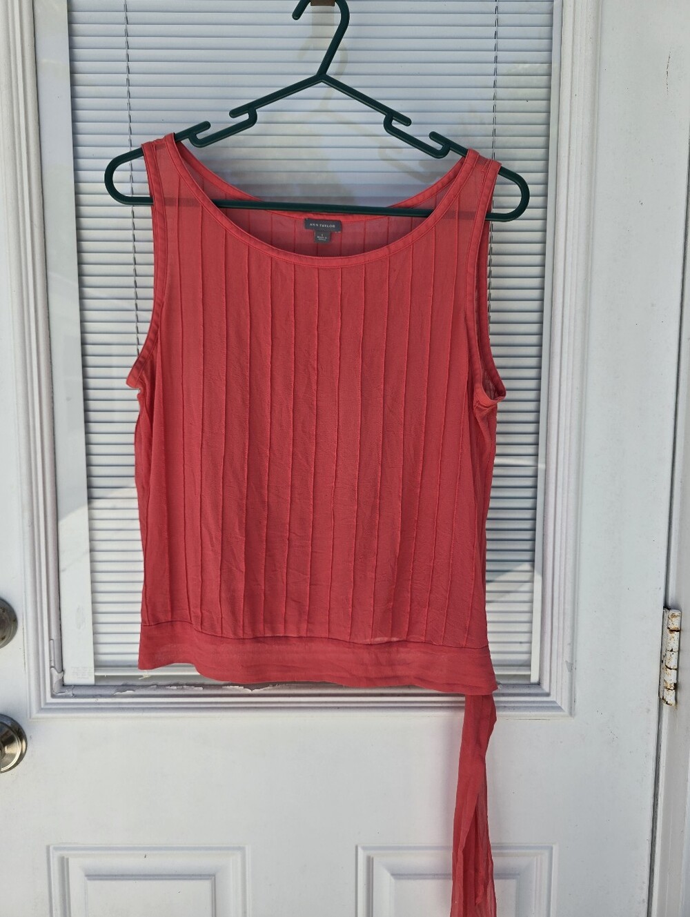 Ann Taylor Coral Ribbed Sleeveless Tank with Side Tie